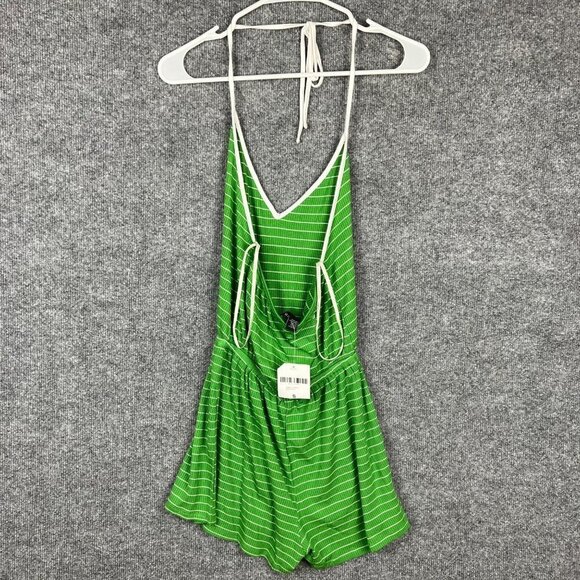 NEW Forever 21 Striped Spaghetti Strap Romper Green SZ Small - Picture 3 of 9